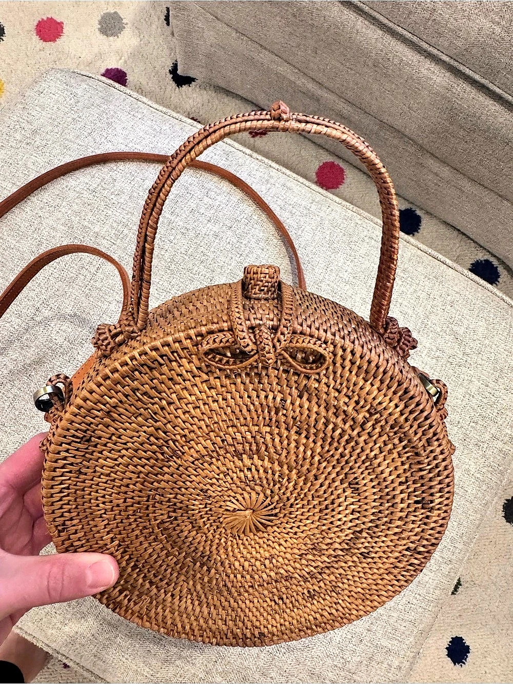 Woven Round Crossbody Bag in Brown